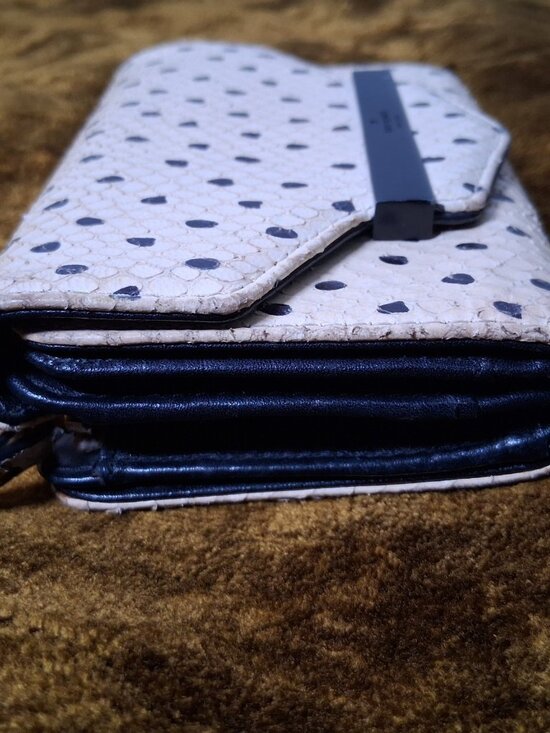 Kate Spade Kennedy Street Snake Wallet Trifold Ivory Black Dots Leather - Picture 4 of 16